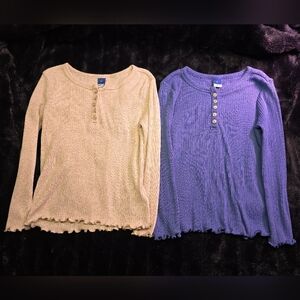 Set of Two 5T Henley Tops — Beige and Blue